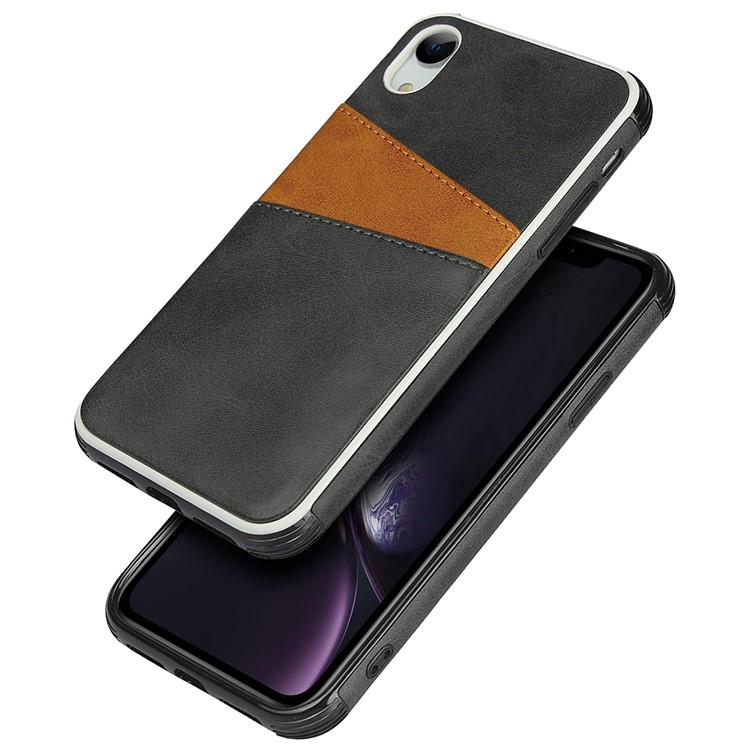 For iPhone XR 6.1 inch Dual Colors with Two Card Slots PU Leather+PC Phone Shell - Black-2