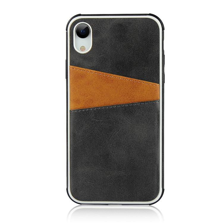 For iPhone XR 6.1 inch Dual Colors with Two Card Slots PU Leather+PC Phone Shell - Black-5