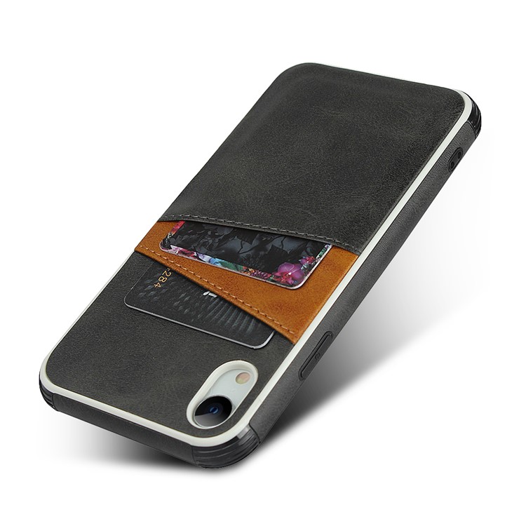 For iPhone XR 6.1 inch Dual Colors with Two Card Slots PU Leather+PC Phone Shell - Black-6