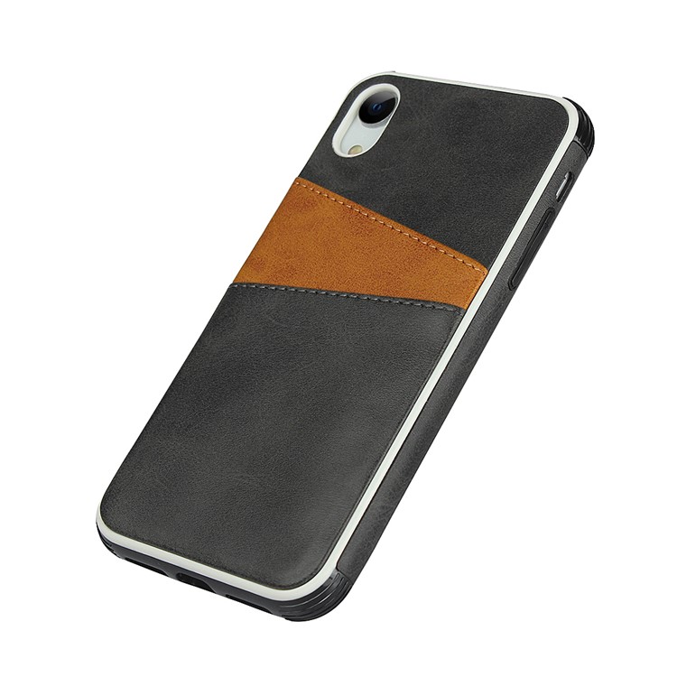 For iPhone XR 6.1 inch Dual Colors with Two Card Slots PU Leather+PC Phone Shell - Black-7