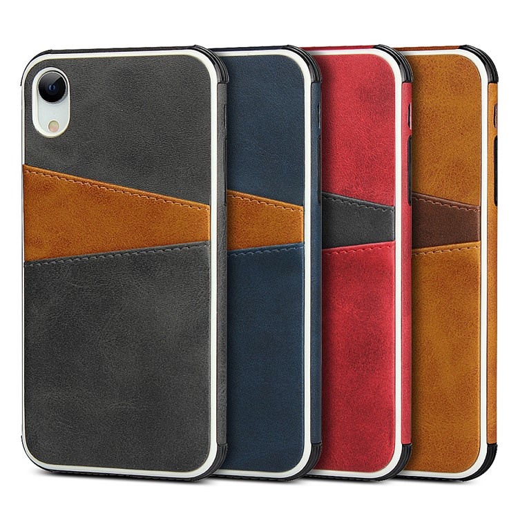 For iPhone XR 6.1 inch Dual Colors with Two Card Slots PU Leather+PC Phone Shell - Black-9