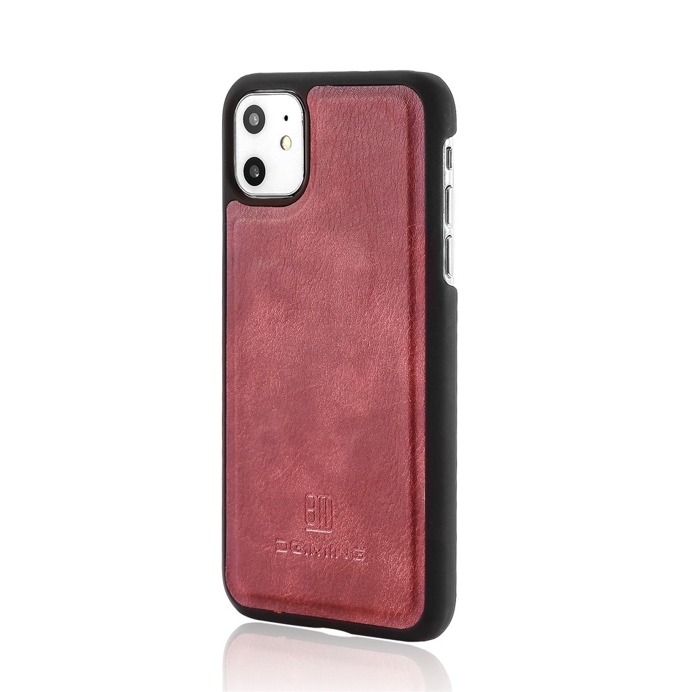 Dg. Ming Elegante Anti-finger-hprint Fácil Detallable de Cuero Dividido Billetera Folio Folio Stand Cubierta de PC a Prueba de Choque Para Iphone 11 6.1 Pulgadas (2019) - Vino Rojo