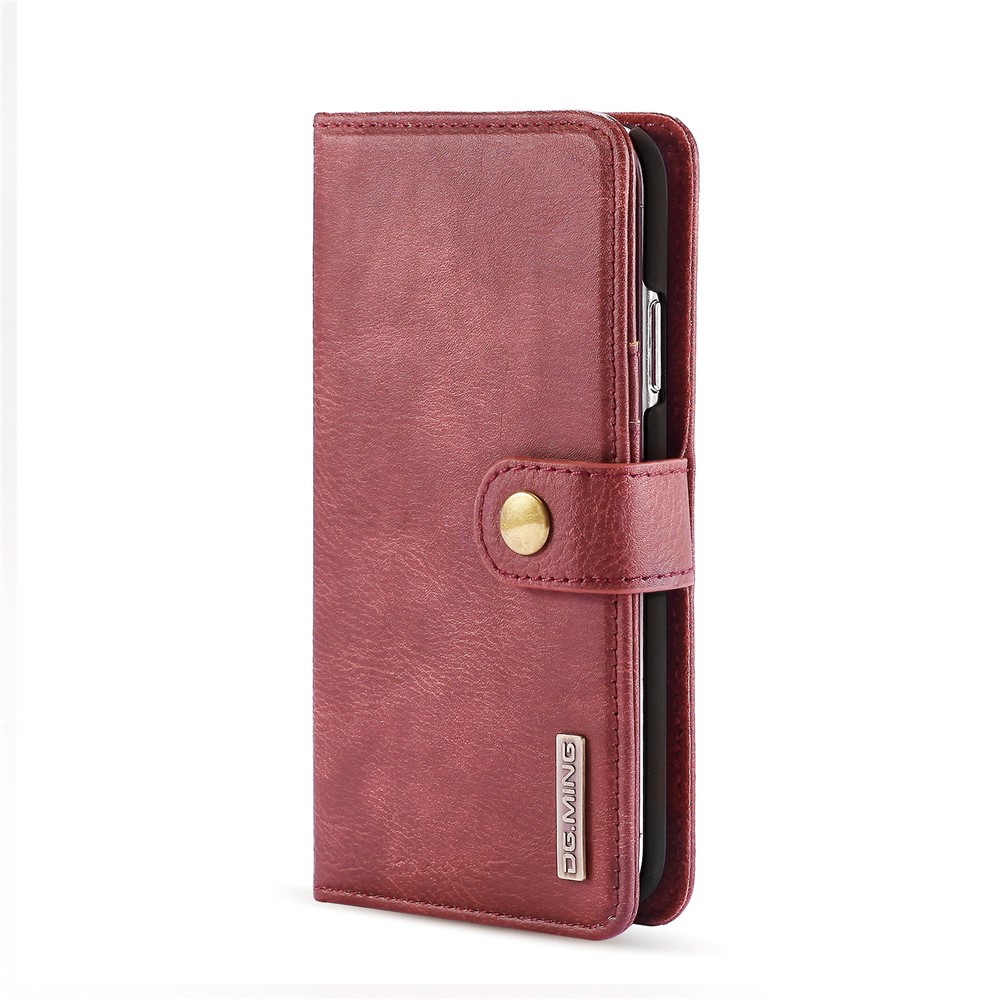 Dg. Ming Élégant Anti-doigté Easy Detechable Split Leather Pallement Flip Folio Case Stand Tocoproping PC Couverture Intérieur Pour L'iphone 11 6,1 Pouces (2019) - Vin Rouge