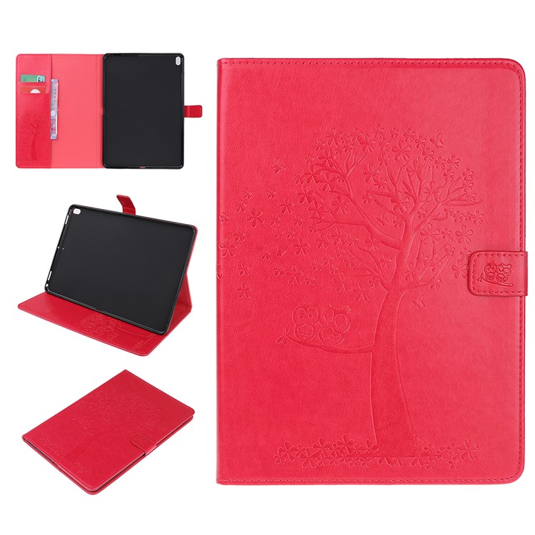 Custodia A Portafoglio In Pelle Di Gufo Con Impronta Per Ipad Pro Da 10,5 Pollici (2017) / (2019) / Ipad Air 3 / Ipad Air - Rosso-1
