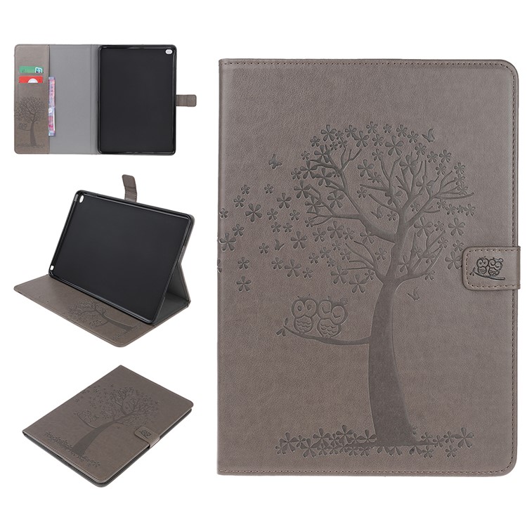 Imprint Tree Owl Leather Wallet Tablet Cover Case for iPad Air 2 - Grey-1