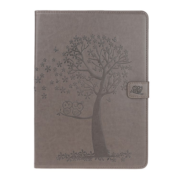 Imprint Tree Owl Leather Wallet Tablet Cover Case for iPad Air 2 - Grey-2