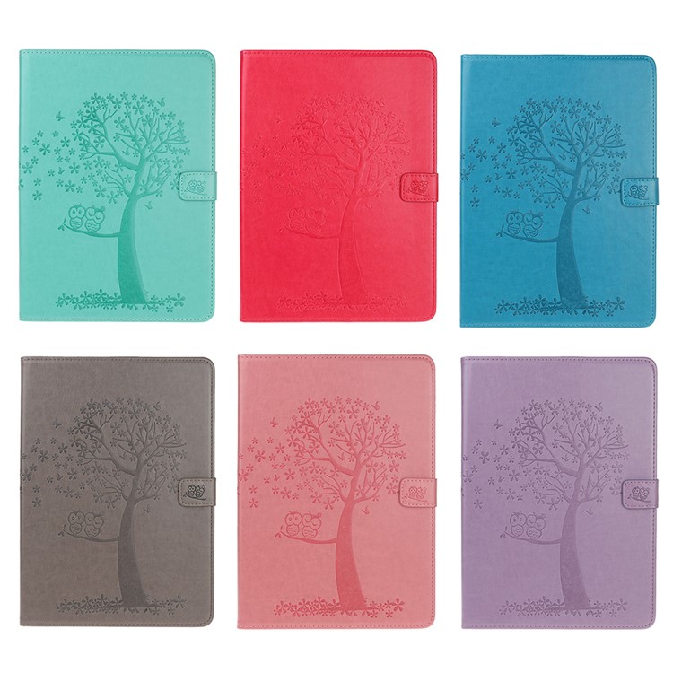 Imprint Tree Owl Leather Wallet Tablet Cover Case for iPad Air 2 - Grey-9