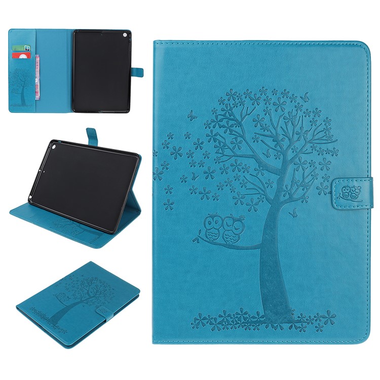 Imprint Tree and Owls PU Leather Wallet Stand Tablet Shell for iPad Air (2013) - Blue-1