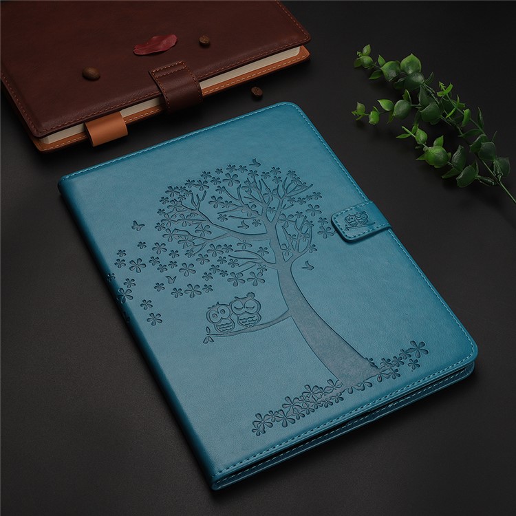 Imprint Tree and Owls PU Leather Wallet Stand Tablet Shell for iPad Air (2013) - Blue-4