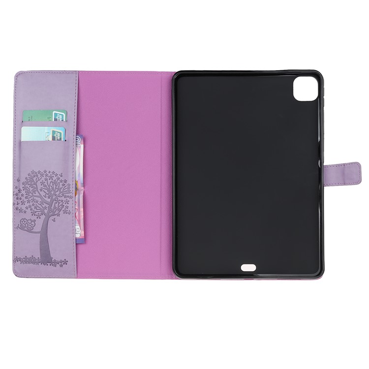 Imprint Tree and Owls Wallet Stand Flip Leather Tablet Protective Case for iPad Pro 11-inch (2018) - Purple-5