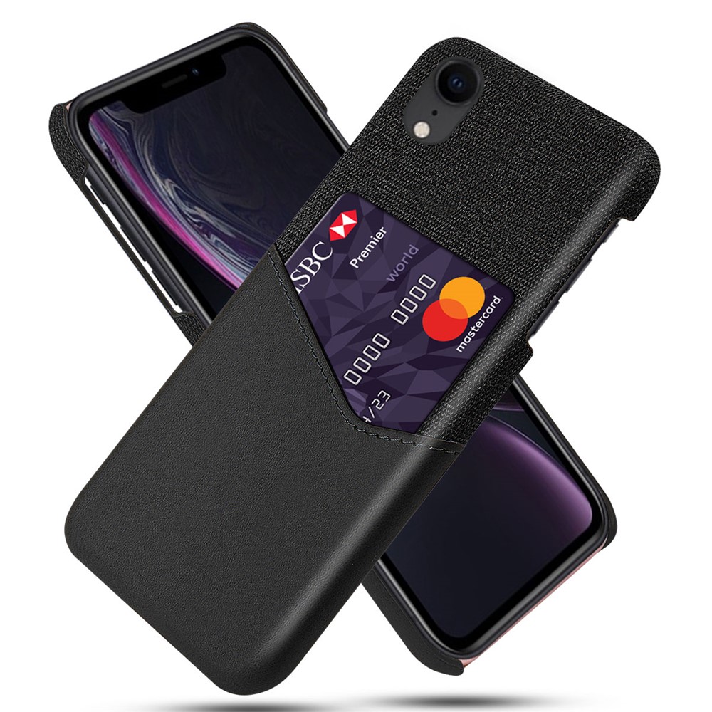 KSQ PC + PU + Cloth Hybrid Phone Back Cover Shell with Card Slot for iPhone XR 6.1 inch - Black