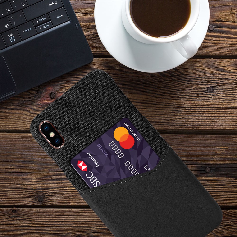 KSQ Cloth Splicing PU Leather Coated PC Hard Case with Card Slot for iPhone XS Max 6.5 inch - Black-2