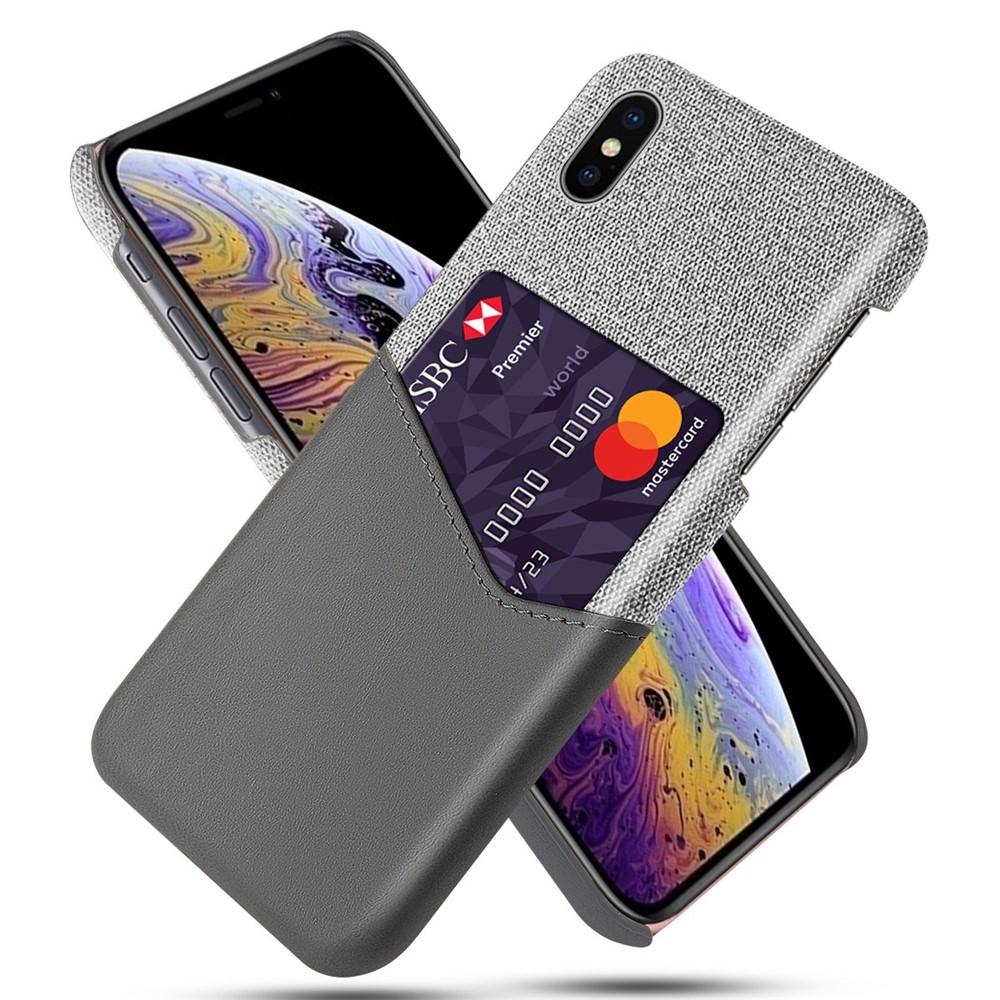 KSQ Cloth Splicing PU Leather Coated PC Hard Case with Card Slot for iPhone XS Max 6.5 inch - Grey