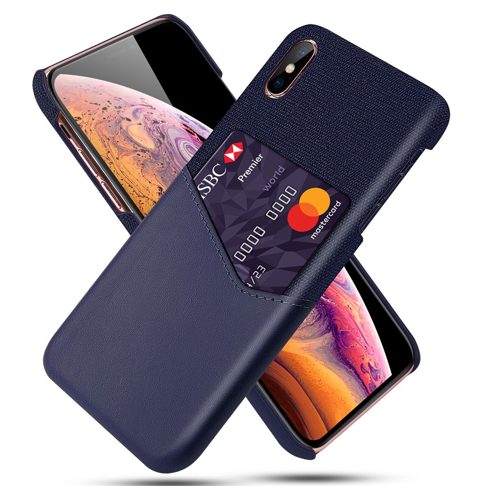KSQ Cloth Splicing PU Leather Coated PC Hard Case with Card Slot for iPhone XS Max 6.5 inch - Blue