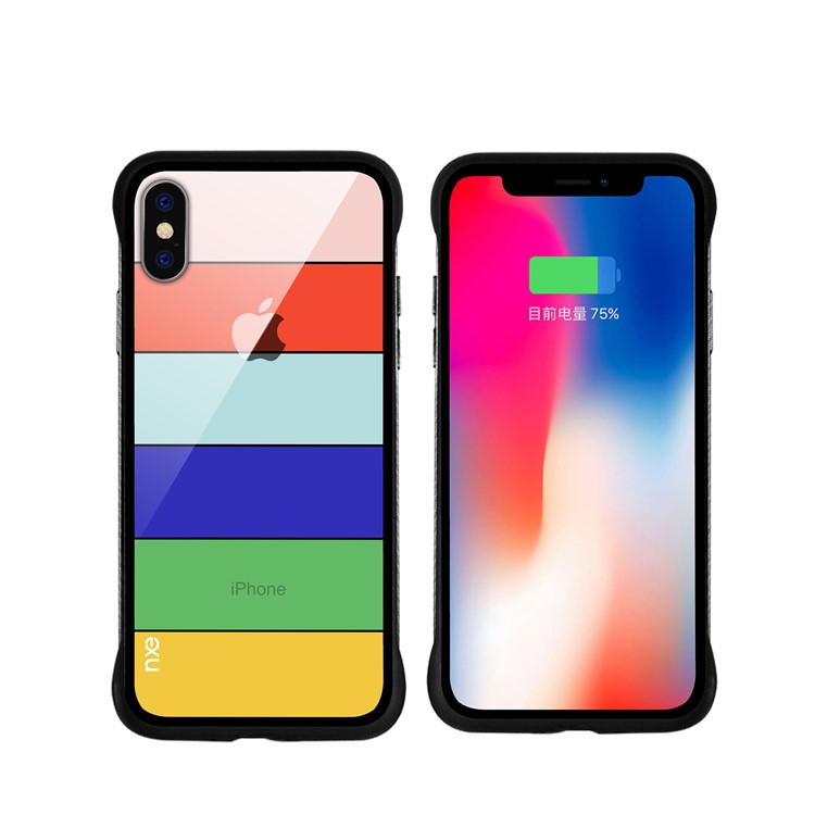 NXE Rainbow Series Tempered Glass Back + TPU Hybrid Phone Cover for iPhone XS 5.8 inch - Style A-1