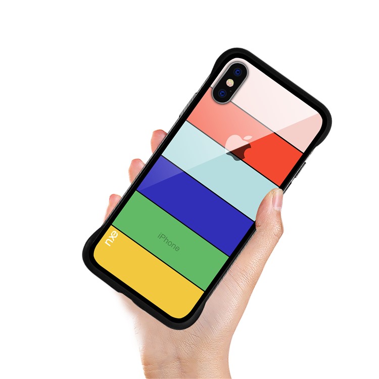 NXE Rainbow Series Tempered Glass Back + TPU Hybrid Phone Cover for iPhone XS 5.8 inch - Style A-2