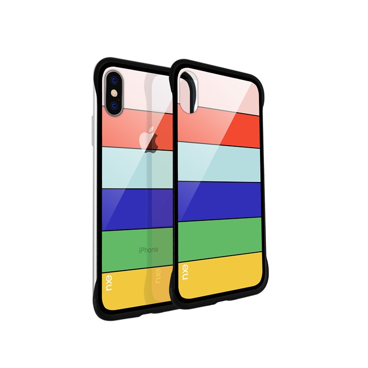 NXE Rainbow Series Tempered Glass Back + TPU Hybrid Phone Cover for iPhone XS 5.8 inch - Style A-4