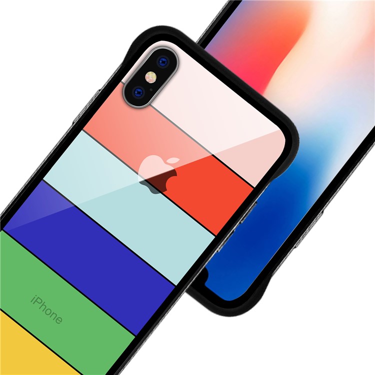 NXE Rainbow Series Tempered Glass Back + TPU Hybrid Phone Cover for iPhone XS 5.8 inch - Style A-5