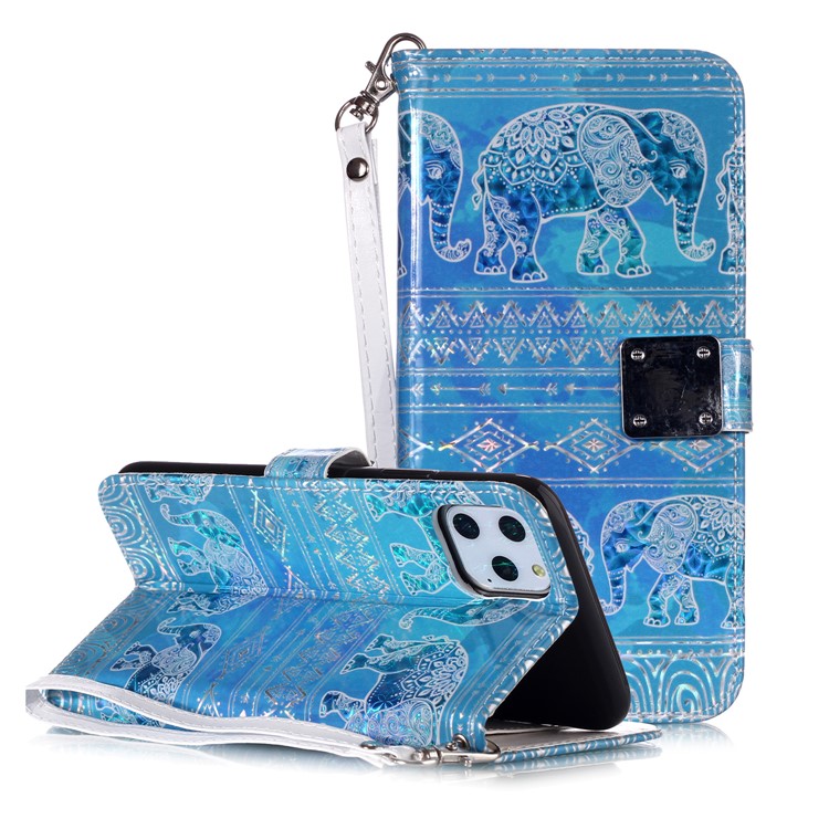 Caso Protetor Da Carteira De Couro Lustrosa Da Impresso Do Teste Padro Para O Iphone (2019) 6,5-inch - Elefante-2