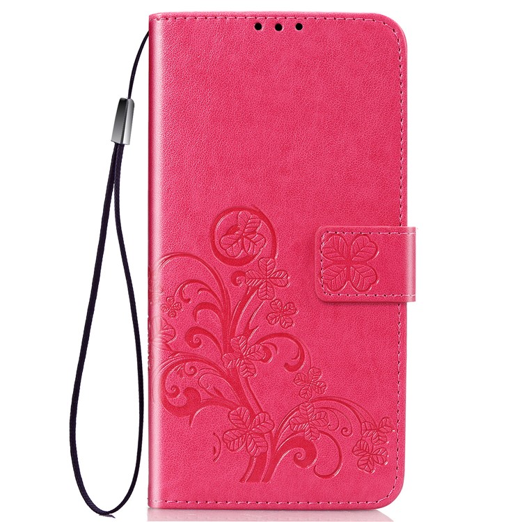 HAT PRINCE Imprinted Clover Wallet Stand TPU + PU Leather Phone Case for iPhone (2019) 5.8-inch - Rose-2