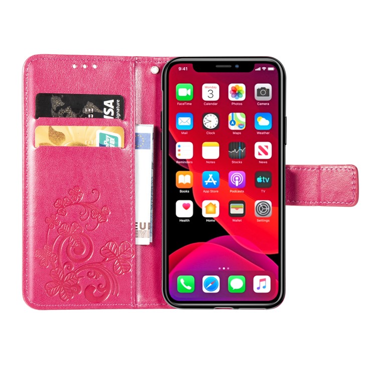 HAT PRINCE Imprinted Clover Wallet Stand TPU + PU Leather Phone Case for iPhone (2019) 5.8-inch - Rose-4