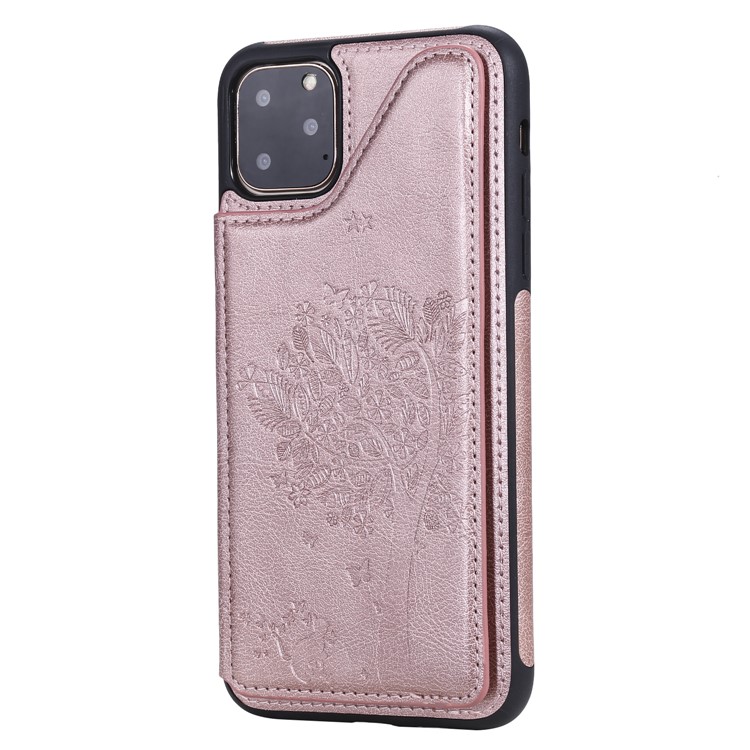 Anti-fall Imprinted Cat Tree Leather Coated TPU Covering for iPhone (2019) 6.1-inch - Rose Gold-10