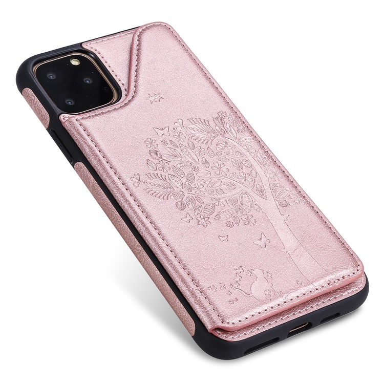 Anti-fall Imprinted Cat Tree Leather Coated TPU Covering for iPhone (2019) 6.1-inch - Rose Gold-14