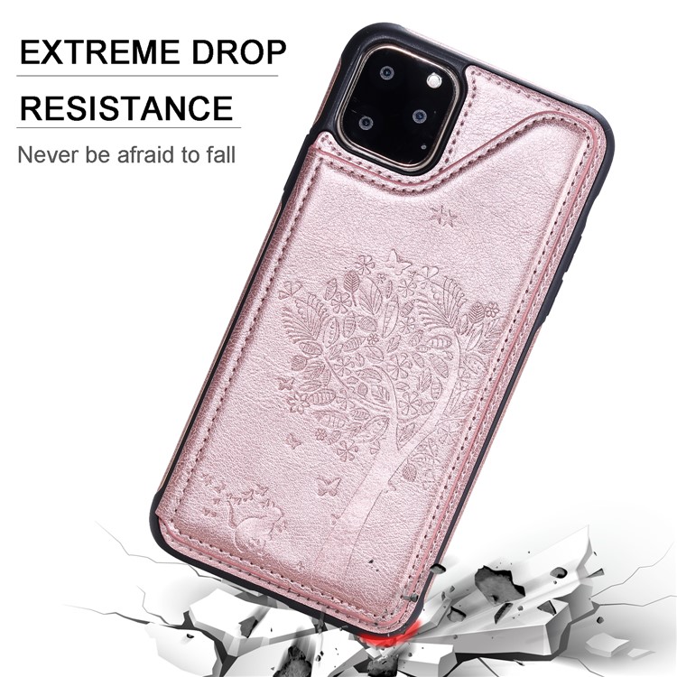 Anti-fall Imprinted Cat Tree Leather Coated TPU Covering for iPhone (2019) 6.1-inch - Rose Gold-2