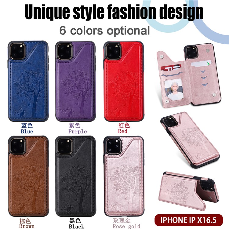 Anti-fall Imprinted Cat Tree Leather Coated TPU Covering for iPhone (2019) 6.1-inch - Rose Gold-22