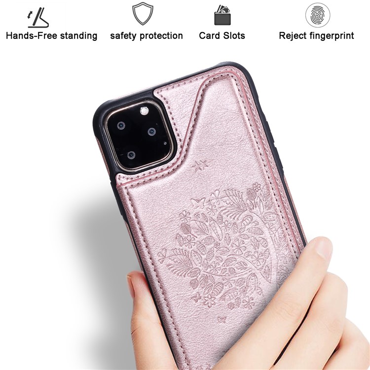 Anti-fall Imprinted Cat Tree Leather Coated TPU Covering for iPhone (2019) 6.1-inch - Rose Gold-5