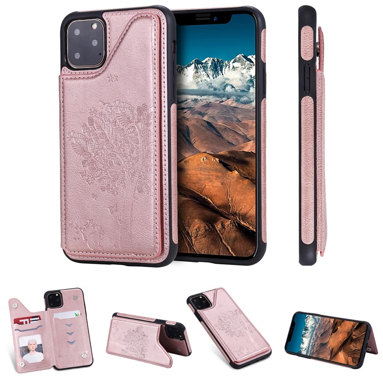 Anti-fall Imprinted Cat Tree Leather Coated TPU Shell for iPhone (2019) 5.8-inch - Rose Gold-20