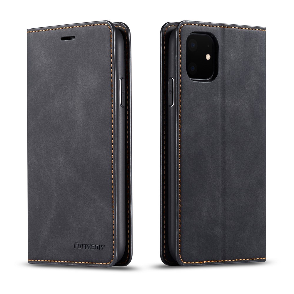 FORWENW Leather Wallet Phone Case with Stand Covering for iPhone (2019) 6.1-inch - Black-1