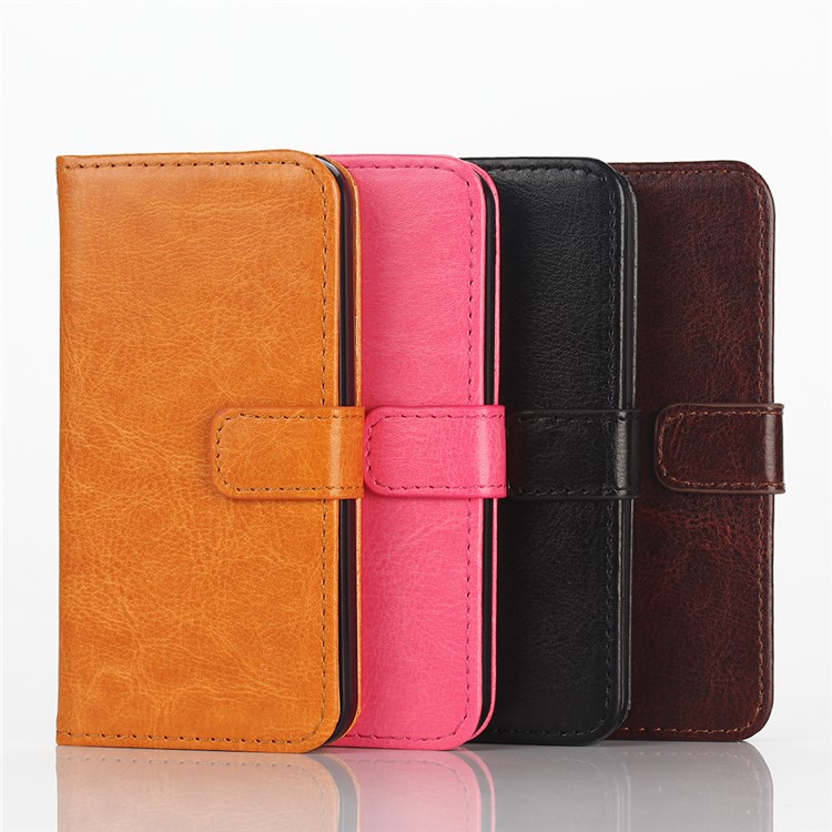 For iPhone SE 5s 5 Crazy Horse Wallet Stand Leather Case Cover - Black-11