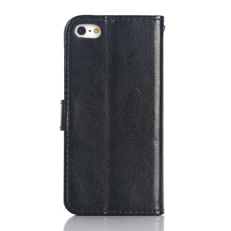 For iPhone SE 5s 5 Crazy Horse Wallet Stand Leather Case Cover - Black-3
