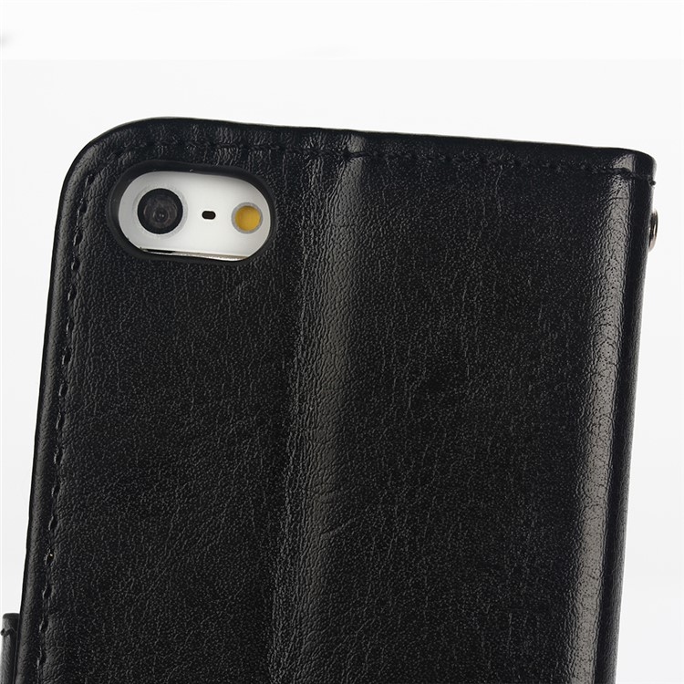 For iPhone SE 5s 5 Crazy Horse Wallet Stand Leather Case Cover - Black-9