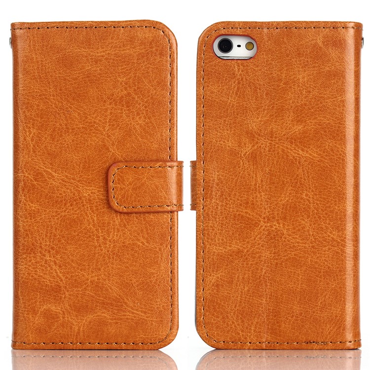 For iPhone SE 5s 5 Crazy Horse Wallet Stand Leather Case Accessory - Brown-1