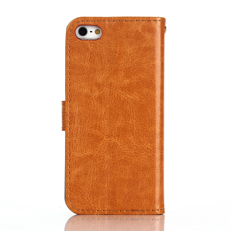 For iPhone SE 5s 5 Crazy Horse Wallet Stand Leather Case Accessory - Brown-3
