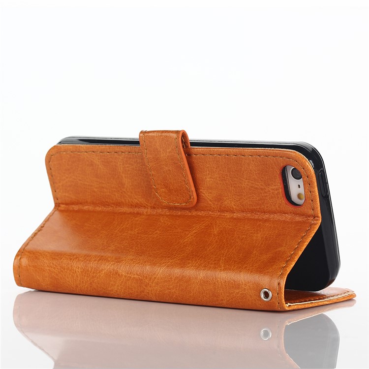 For iPhone SE 5s 5 Crazy Horse Wallet Stand Leather Case Accessory - Brown-5
