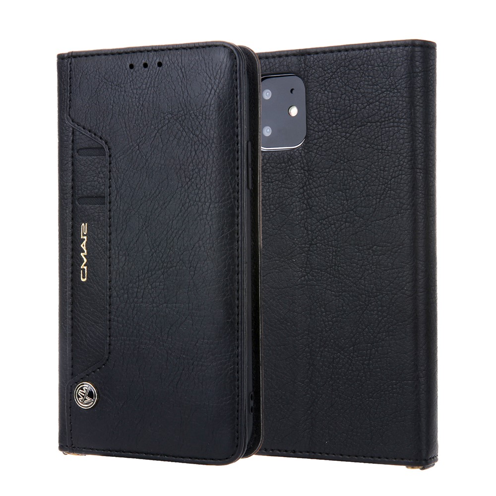 CMAI2 Litchi Grain Auto-absorbed Leather Wallet Cover for iPhone (2019) 6.1-inch - Black-1