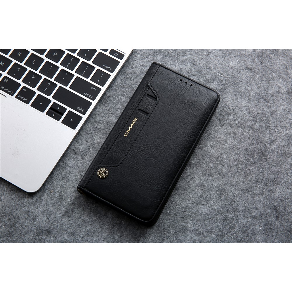 CMAI2 Litchi Grain Auto-absorbed Leather Wallet Cover for iPhone (2019) 6.1-inch - Black-13