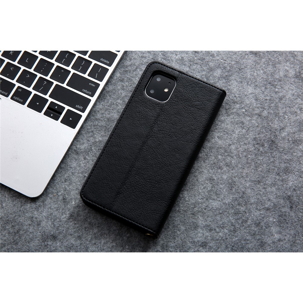 CMAI2 Litchi Grain Auto-absorbed Leather Wallet Cover for iPhone (2019) 6.1-inch - Black-14