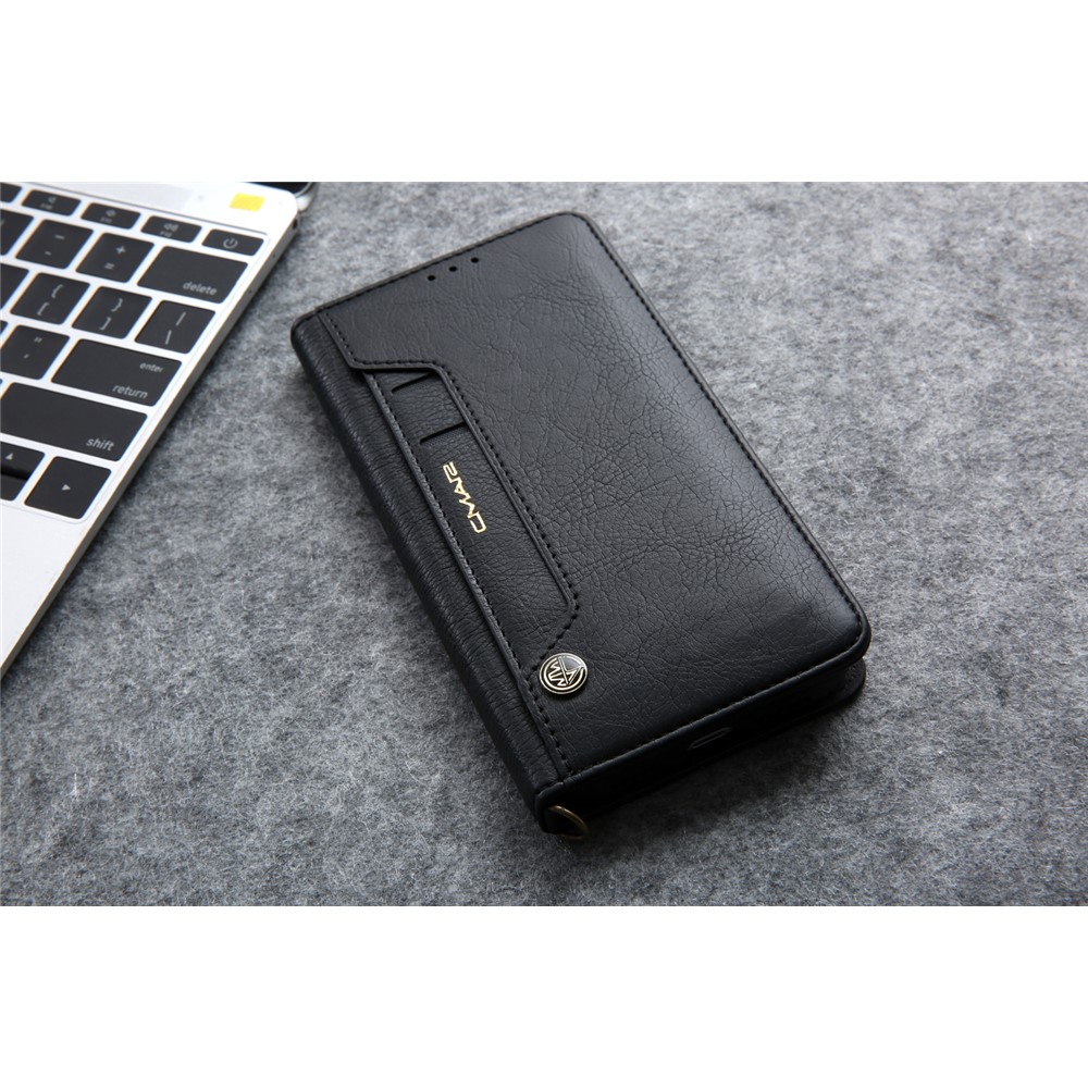 CMAI2 Litchi Grain Auto-absorbed Leather Wallet Cover for iPhone (2019) 6.1-inch - Black-16