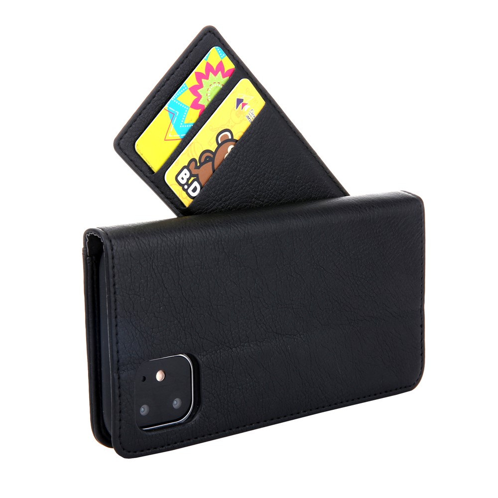 CMAI2 Litchi Grain Auto-absorbed Leather Wallet Cover for iPhone (2019) 6.1-inch - Black-5