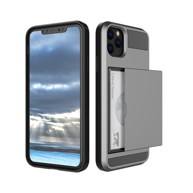

Выдвижной Держатель Карты Гибридный Пластик + Крышка Корпуса ТПУ Для Iphone (2019) 6,5 Дюйма - Серый, iPhone 11 Pro Max 6.5 inch