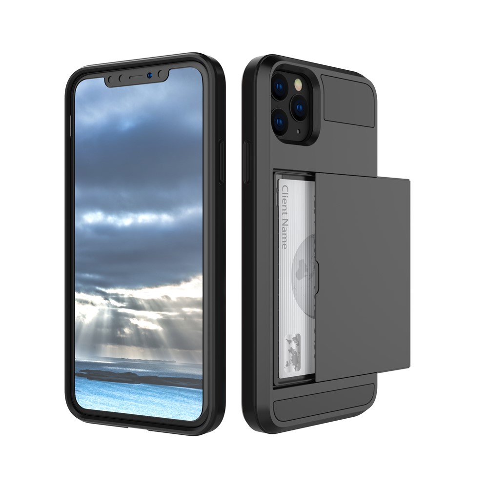 Porte-cartes Coulissant Plastique Hybride + Coque En TPU Pour Iphone (2019) 6,5 Pouces - Noir-1