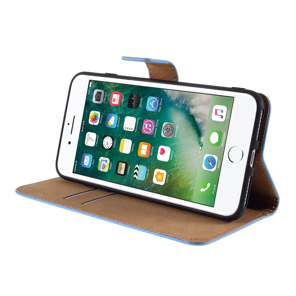 Genuine Leather Wallet Stand Phone Cover for iPhone 7 Plus / 8 Plus - Blue-6