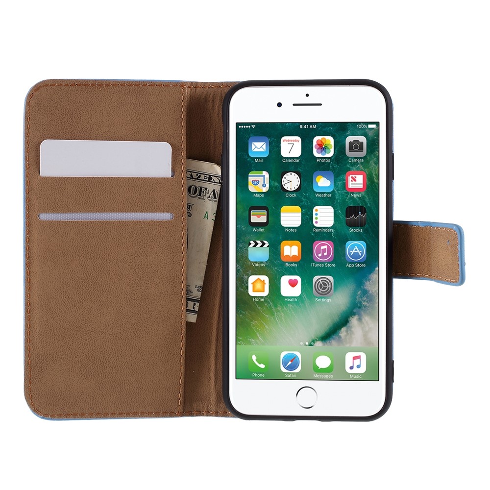 Genuine Leather Wallet Stand Case for iPhone 8/7 - Blue-5