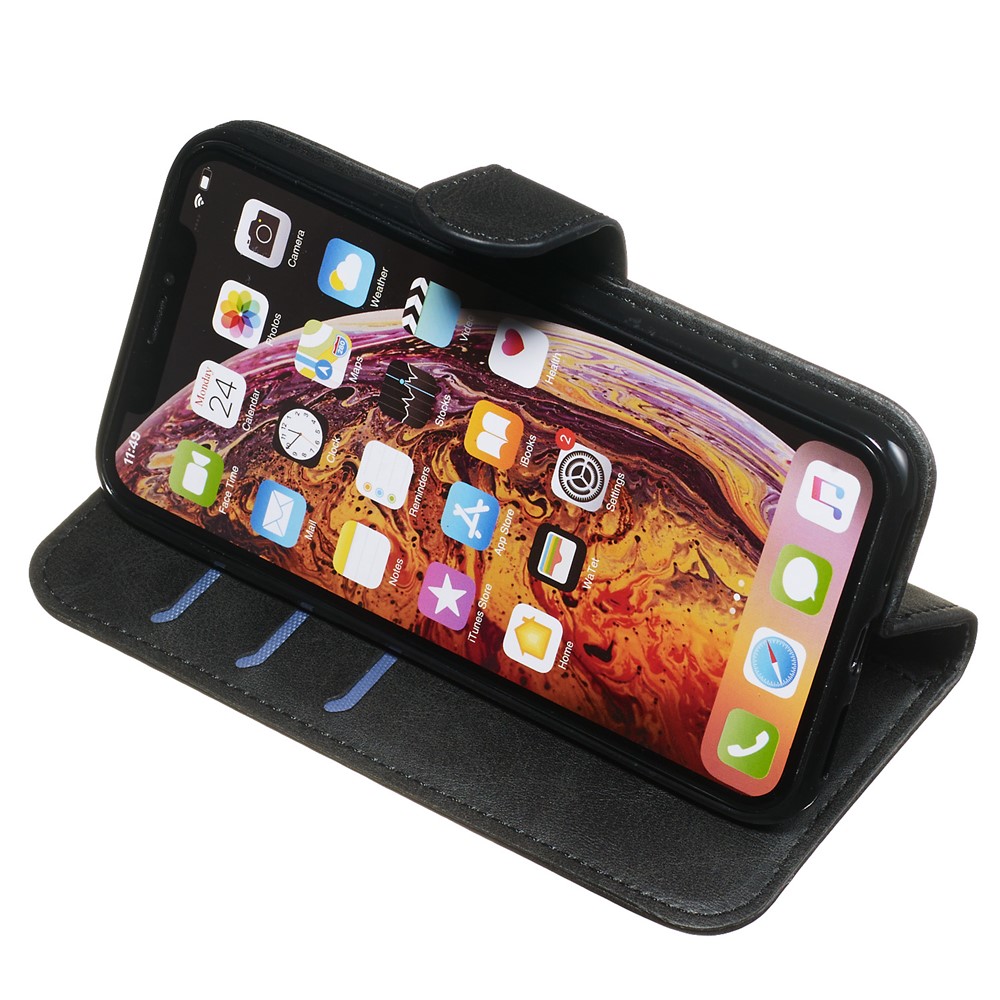 Étui de Support en Cuir de Poche à Fermeture Éclair Avec Places de Carte Pour Iphone xs / x 5,8 Pouces - le Noir-8