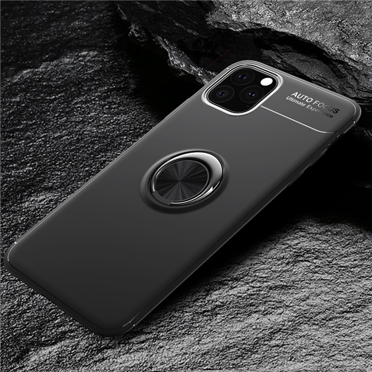 LENUO for iPhone (2019) 5.8-inch Metal Ring Bracket Built-in Magnetic Metal Sheet TPU Cover Casing - All Black-13