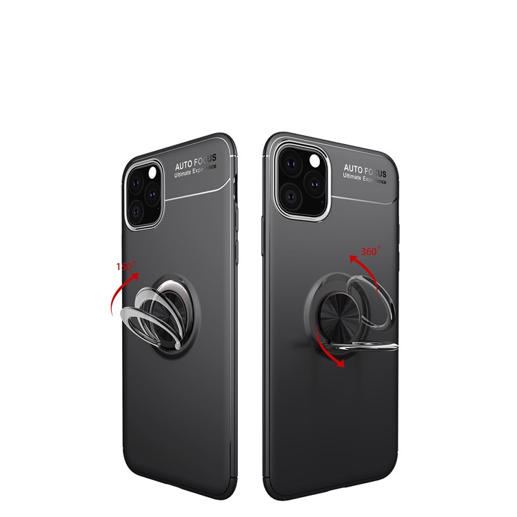 LENUO for iPhone (2019) 5.8-inch Metal Ring Bracket Built-in Magnetic Metal Sheet TPU Cover Casing - All Black-6